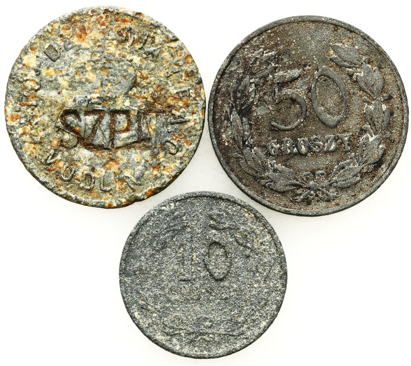 Spółdzielnia Wojskowa - 10, 50 groszy Skierniewice, Modlin, zestaw 3 monet